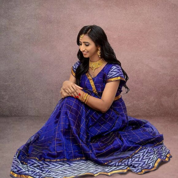 Purple Checker Silk Anarkali Dress | Muvvas Boutique - Picture 2 of 5